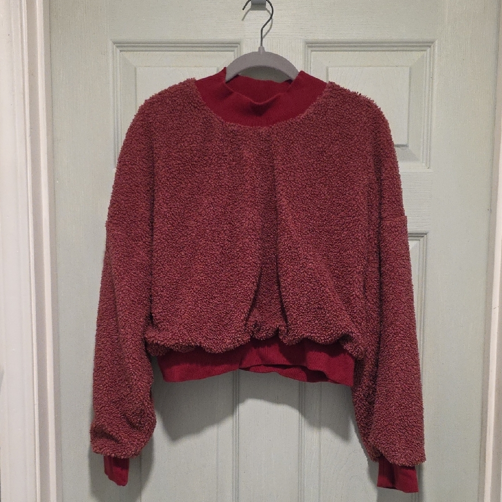 Fabletics Cropped Mock Neck Oversized Burgundy Sweater Fleece
